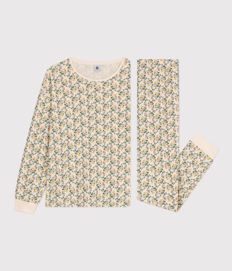 Pijama de algod&oacute;n con motivo floral para mujer crudo/multicolor