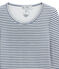 Camiseta de manga larga de algodón y lana para mujer azul TURQUIN/blanco MARSHMALLOW