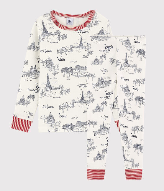 Pijama de tela de Jouy París de algodón de niño blanco MARSHMALLOW/azul MEDIEVAL