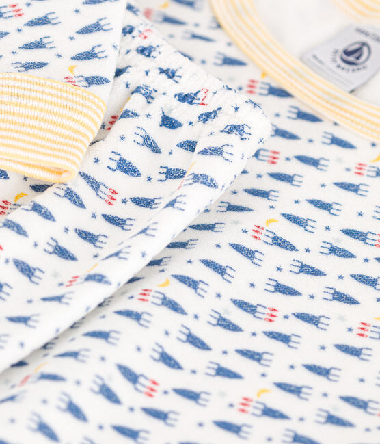 Pijama infantil de terciopelo con estampado de cohetes blanco MARSHMALLOW/blanco MULTICO