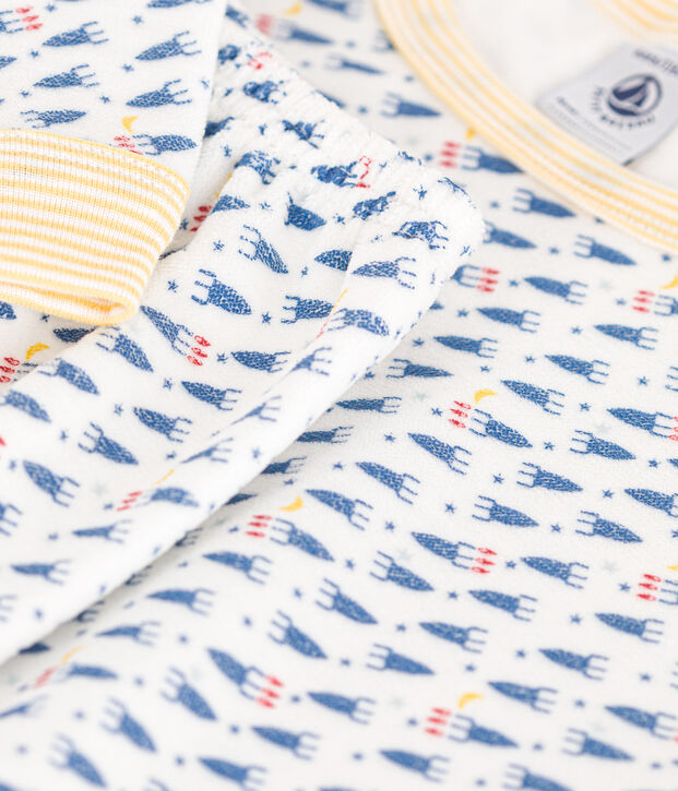 Pijama infantil de terciopelo con estampado de cohetes blanco/multicolor