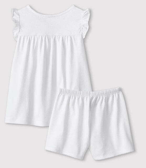 Pijama corto blanco de algodón fino de niña blanco ECUME
