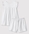 Pijama corto blanco de algodón fino de niña blanco ECUME