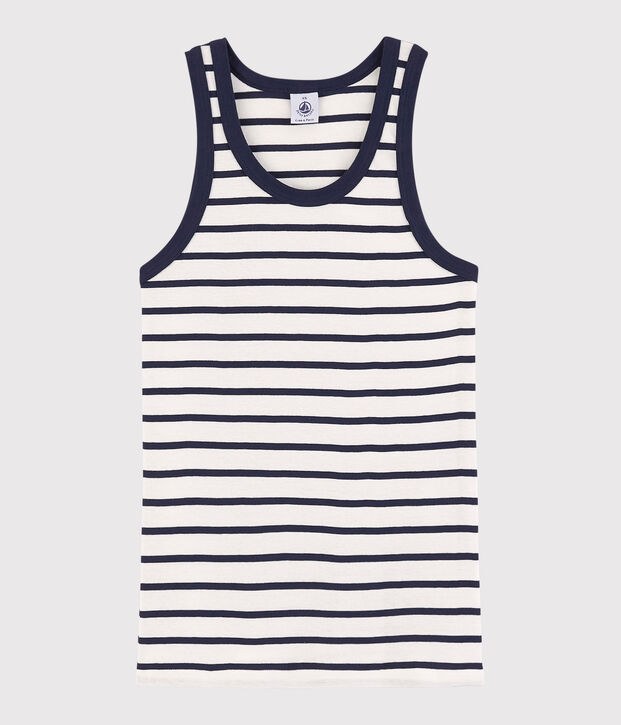 Camiseta de tirantes emblem&aacute;tica de algod&oacute;n de rayas de mujer blanco/azul