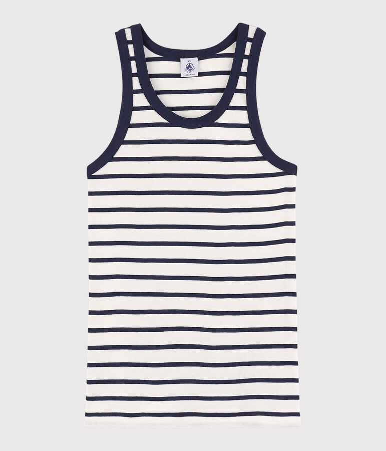 Camiseta de tirantes emblem&aacute;tica de algod&oacute;n de rayas de mujer blanco/azul