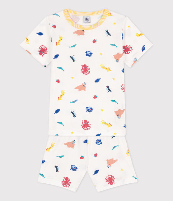 Pijama corto fosforescente de algodón para niño/niña blanco MARSHMALLOW/blanco MULTICO