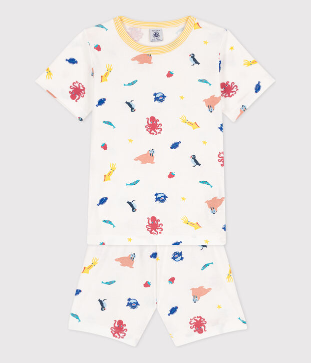 Pijama corto fosforescente de algod&oacute;n para ni&ntilde;o/ni&ntilde;a blanco/multicolor
