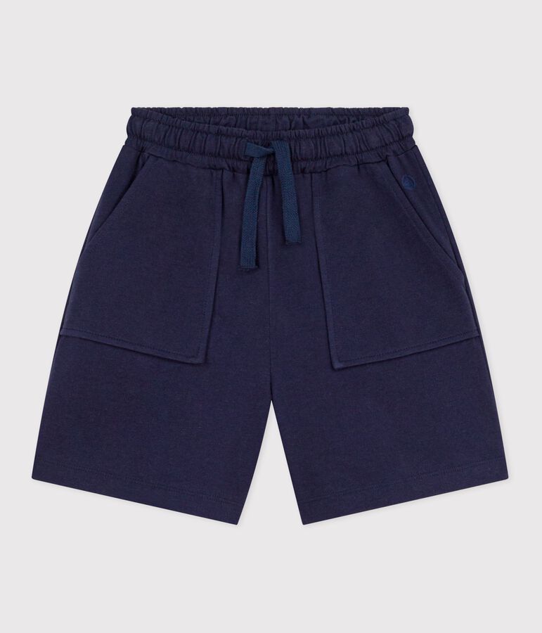 Bermudas cortas infantiles de algod&oacute;n liso azul