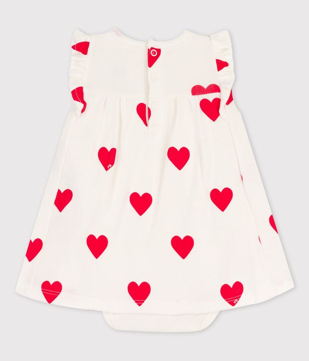 Vestido-bodi con estampado de corazones de algod&oacute;n ecol&oacute;gico de beb&eacute; blanco/rojo