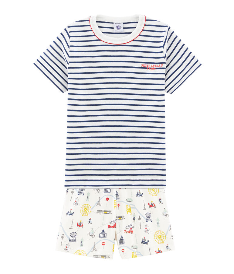 Pijama corto de punto para ni&ntilde;o blanco MARSHMALLOW/blanco MULTICO