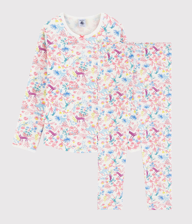 Pijama con estampado de jungla de ni&ntilde;a de algod&oacute;n blanco/multicolor