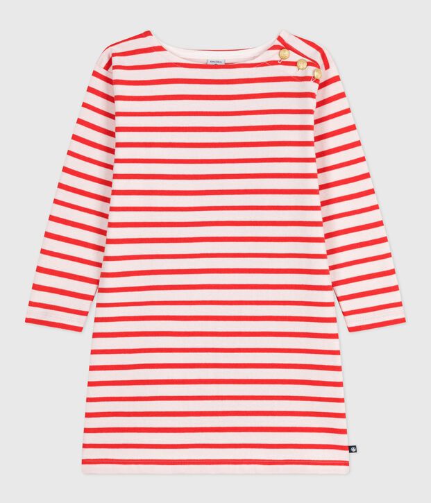 Vestido infantil de algod&oacute;n de manga larga a rayas rosa/rojo