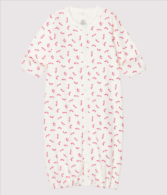 Mono-saco para bebé de punto blanco MARSHMALLOW/rosa GROSEILLER