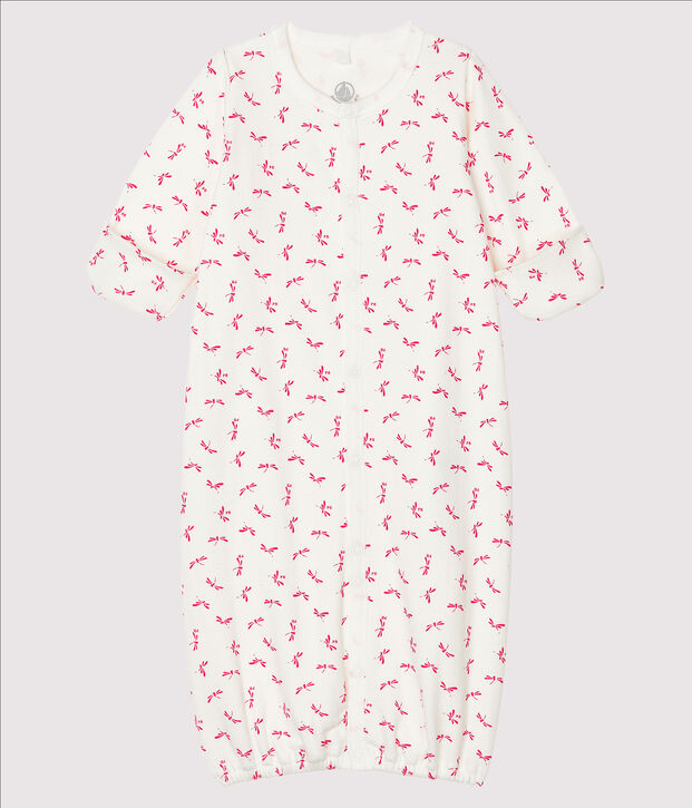 Mono-saco para beb&eacute; de punto blanco/rosa