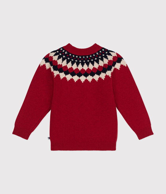 Jersey de jacquard de lana y algodón para niño rojo STOP/ MULTICO
