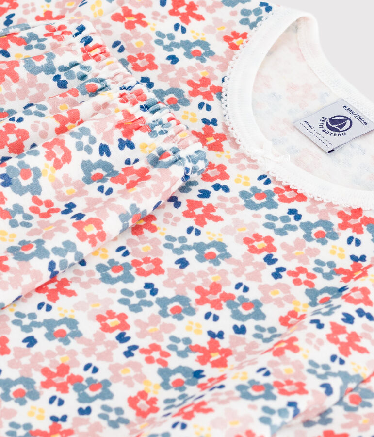 Pijama infantil de algod&oacute;n de manga corta y pierna larga con estampado blanco/multicolor