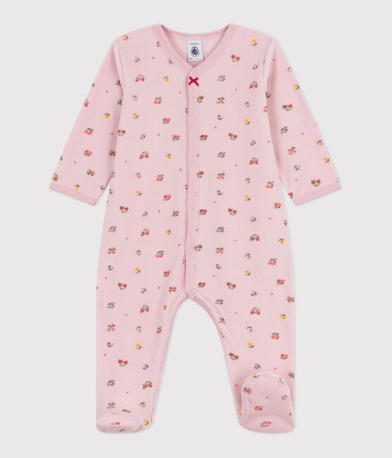 Pijama de terciopelo con estampado de flores para bebé rosa JOLI/blanco MULTICO