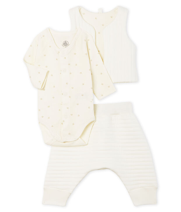 Conjunto de tres piezas para beb&eacute; ni&ntilde;a de t&uacute;bico blanco