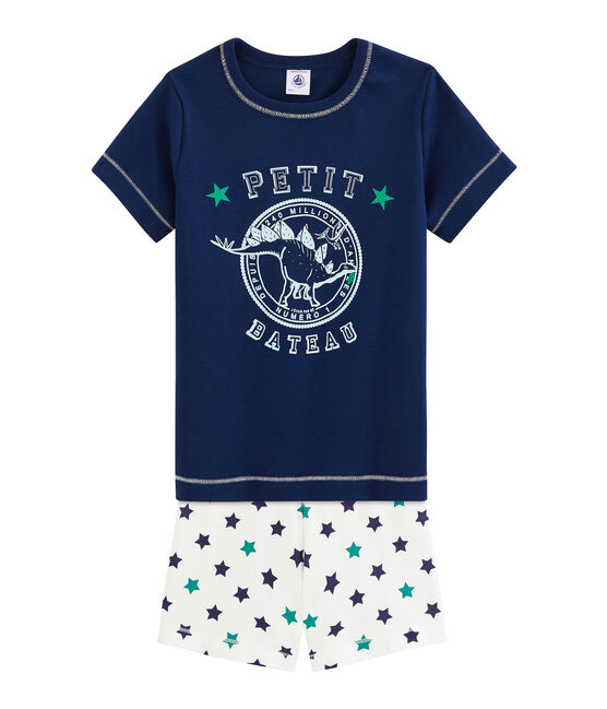 Pijama corto de lino/algodón para niño azul MEDIEVAL/blanco MULTICO