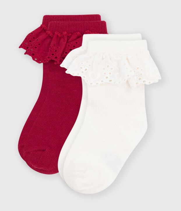 2 pares de calcetines de algod&oacute;n con volante para beb&eacute; multicolor