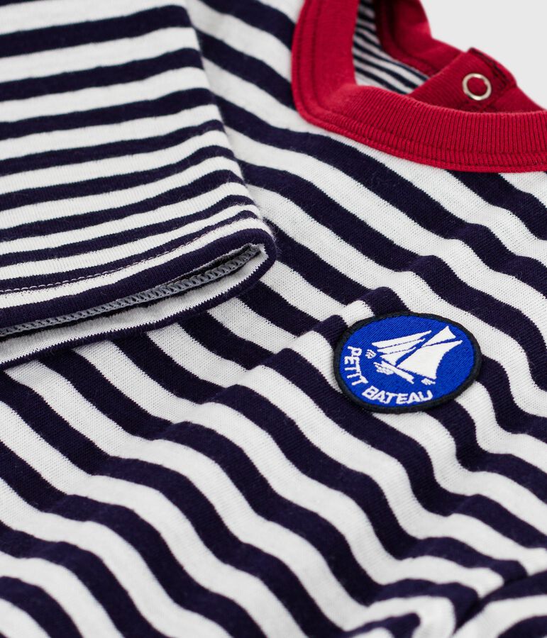 Camiseta de manga larga de algod&oacute;n a rayas para beb&eacute; azul SOIR/ MILK