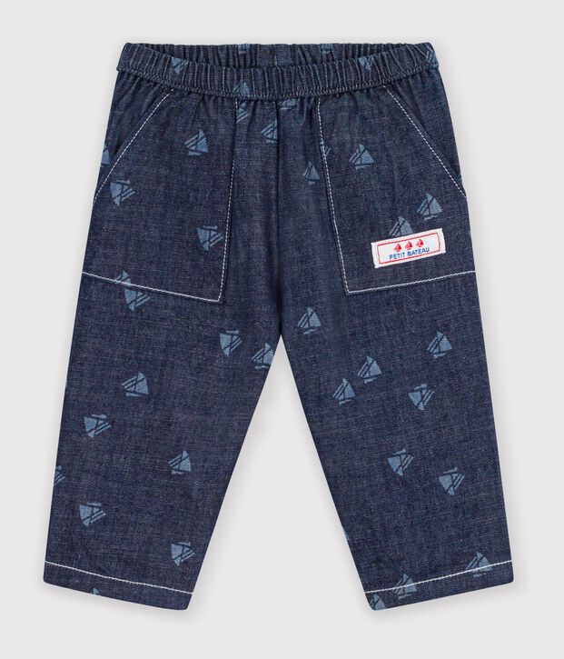 Pantal&oacute;n denim con estampado de barcos para beb&eacute; azul/crudo
