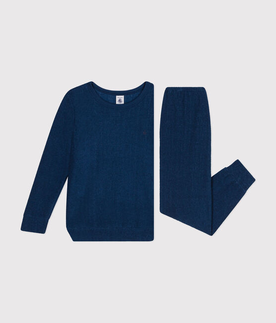 Pijama infantil liso de tejido de rizo cepillado azul INCOGNITO