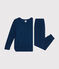 Pijama infantil liso de tejido de rizo cepillado azul INCOGNITO