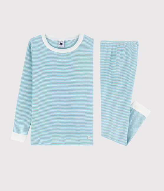 Pijama snugfit de rayas azules de algodón de niño azul TIKI/blanco MARSHMALLOW