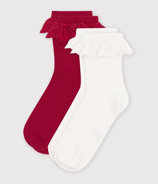 2 pares de calcetines infantiles de algod&oacute;n con volante multicolor