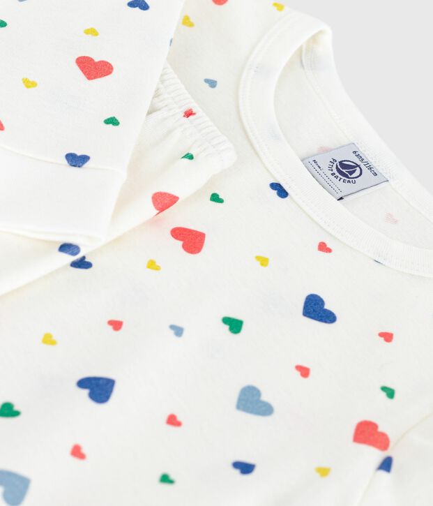 Pijama infantil de algod&oacute;n con estampado de corazones, muy entallado. blanco/multicolor