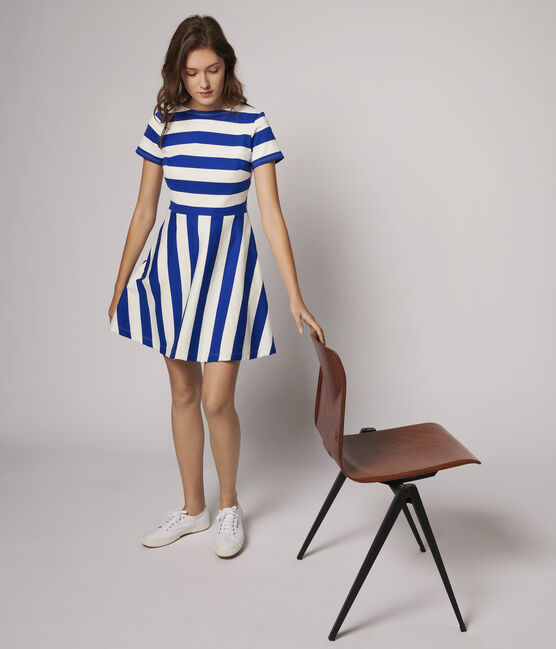 Vestido de rayas de mujer azul SURF/blanco MARSHMALLOW