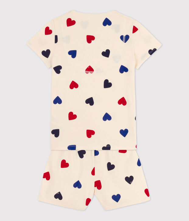 Pijama corto de coraz&oacute;n de algod&oacute;n de ni&ntilde;a crudo/multicolor