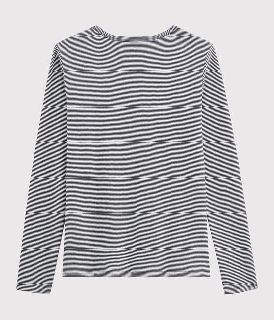 Camiseta de cuello de pico emblemática de algodón de mujer azul SMOKING/blanco MARSHMALLOW