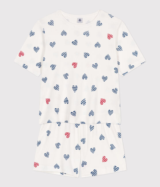 Pijama corto de algodón con estampado de corazones para mujer blanco MARSHMALLOW/blanco MULTICO