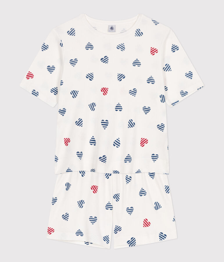 Pijama corto de algod&oacute;n con estampado de corazones para mujer blanco/multicolor