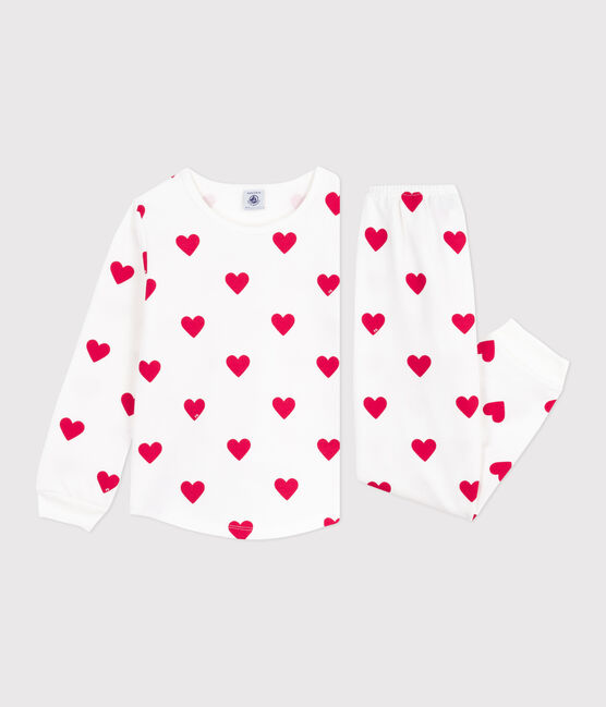 Pijama infantil de felpa con estampado de corazones blanco MARSHMALLOW/rojo TERKUIT