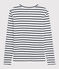 Camiseta de cuello de pico emblemática de algodón a rayas de mujer blanco MARSHMALLOW/azul SMOKING