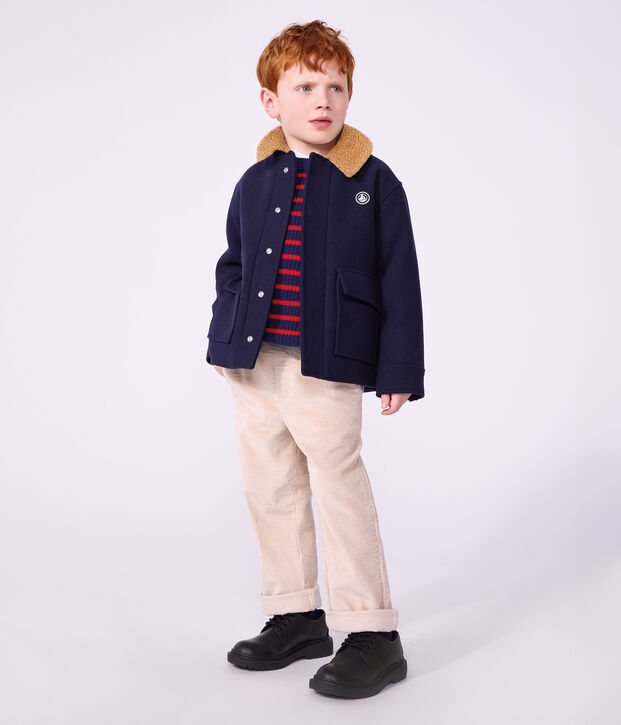 Chaqueta infantil lisa estilo gab&aacute;n de pa&ntilde;o de lana SMOKING