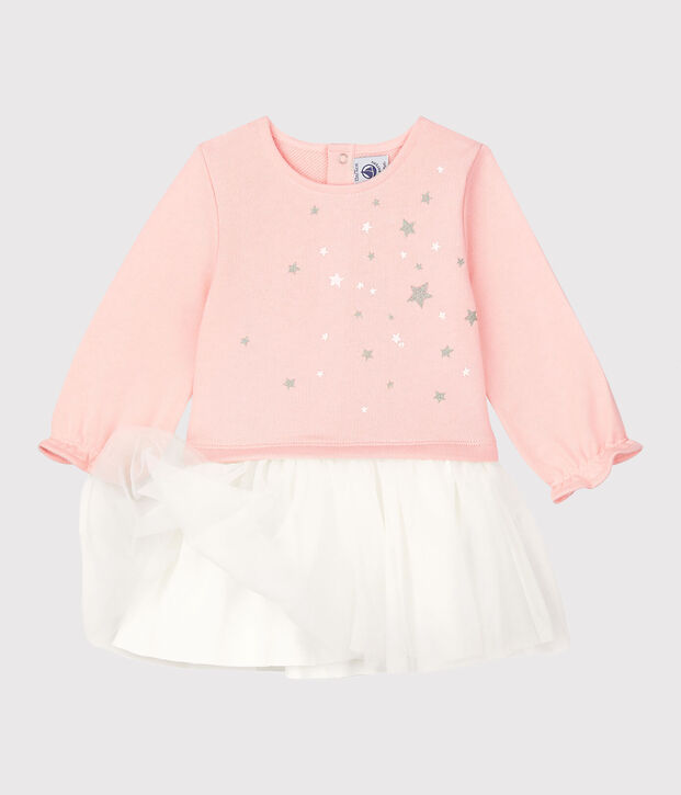 Vestido de mulet&oacute;n de beb&eacute;. rosa/blanco