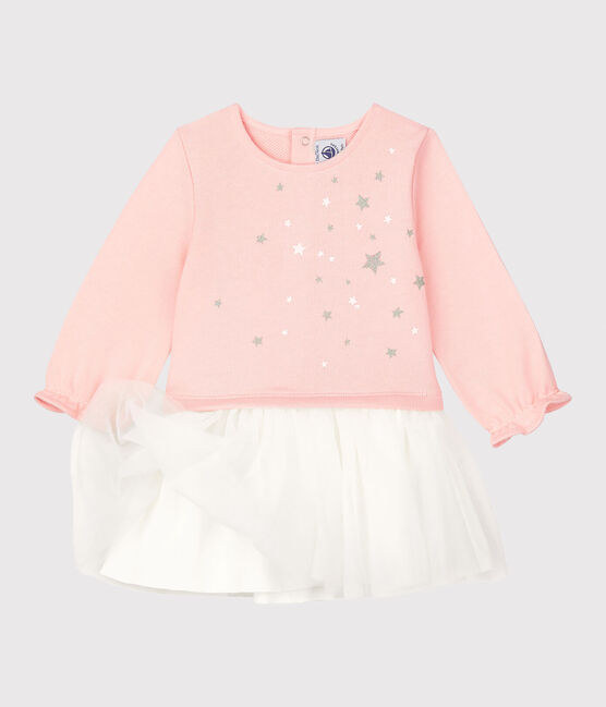 Vestido de muletón de bebé. rosa MINOIS/blanco MARSHMALLOW