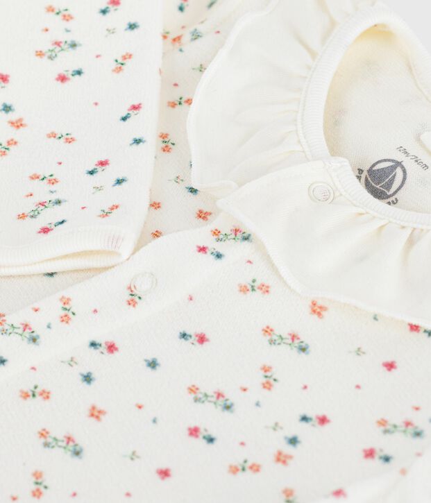 Pijama de terciopelo con cuello con flores para beb&eacute; blanco/multicolor