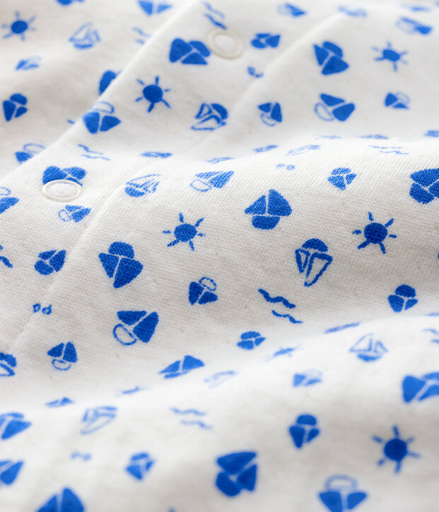 Bodyjama con estampado de barcos de beb&eacute; en tejido tubular de algod&oacute;n ecol&oacute;gico blanco/azul