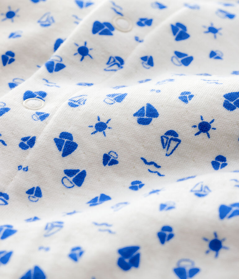 Bodyjama con estampado de barcos de beb&eacute; en tejido tubular de algod&oacute;n ecol&oacute;gico blanco/azul