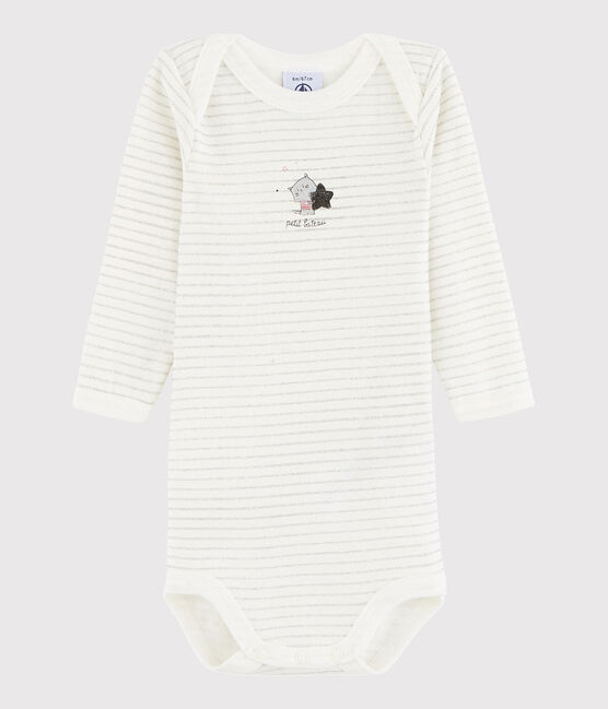 Bodi de manga larga de bebé niña/niño blanco MARSHMALLOW/gris ARGENT