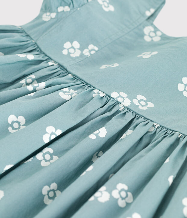 Vestido largo infantil sin mangas de algod&oacute;n con flores verde/blanco