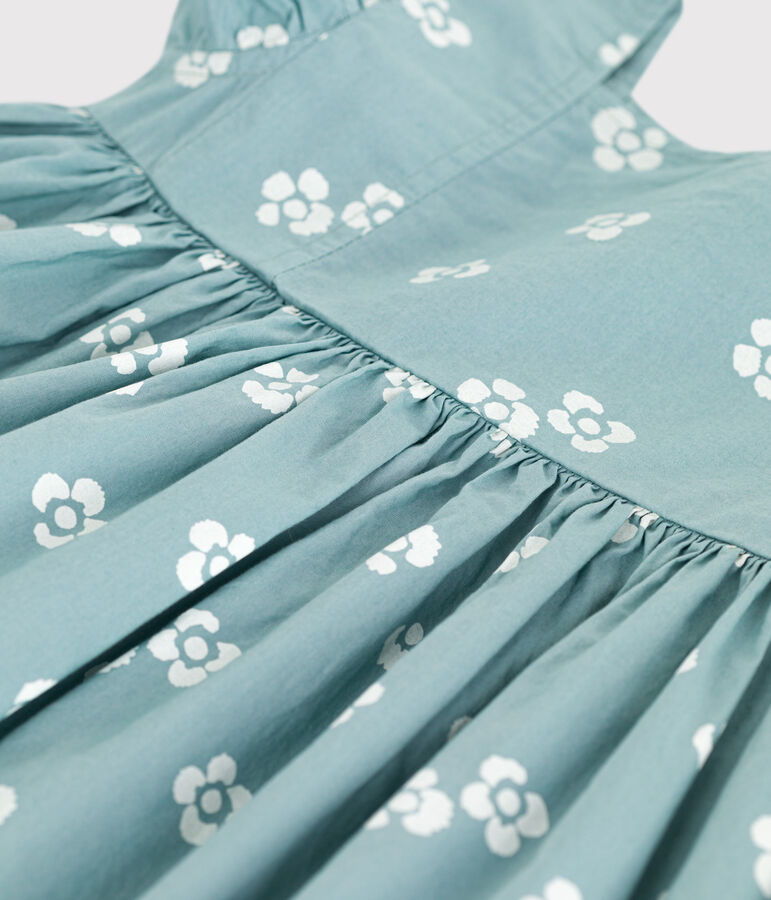 Vestido largo infantil sin mangas de algod&oacute;n con flores verde/blanco