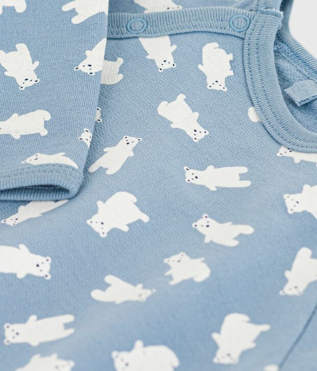 Pijama de felpa cepillada con estampado para beb&eacute; azul/crudo