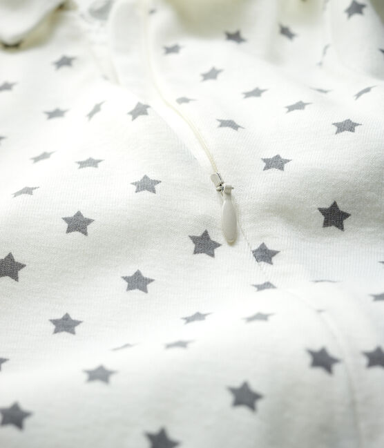 Pelele sin pies con cremallera y estrellas de bebé de algodón orgánico blanco MARSHMALLOW/gris GRIS