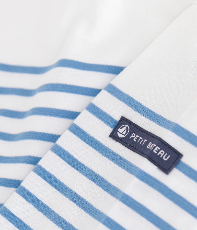 Camiseta marinera infantil de algod&oacute;n de manga larga blanco/azul